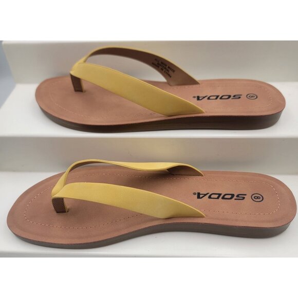 Soda Womens Sz 8 Yellow Ella Nubuck Flip Flop Sandals Man Made Material NIB - Picture 5 of 8